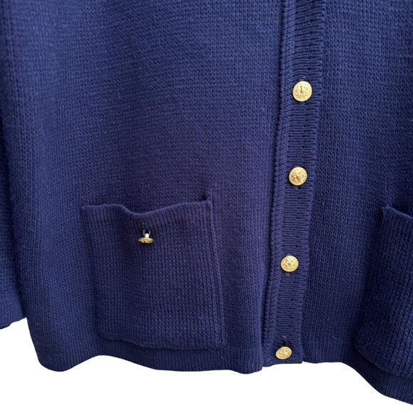 College Point Vintage Navy Gold Buttons Pockets Knit Granny Cardigan Sweater XXL - Picture 5 of 7